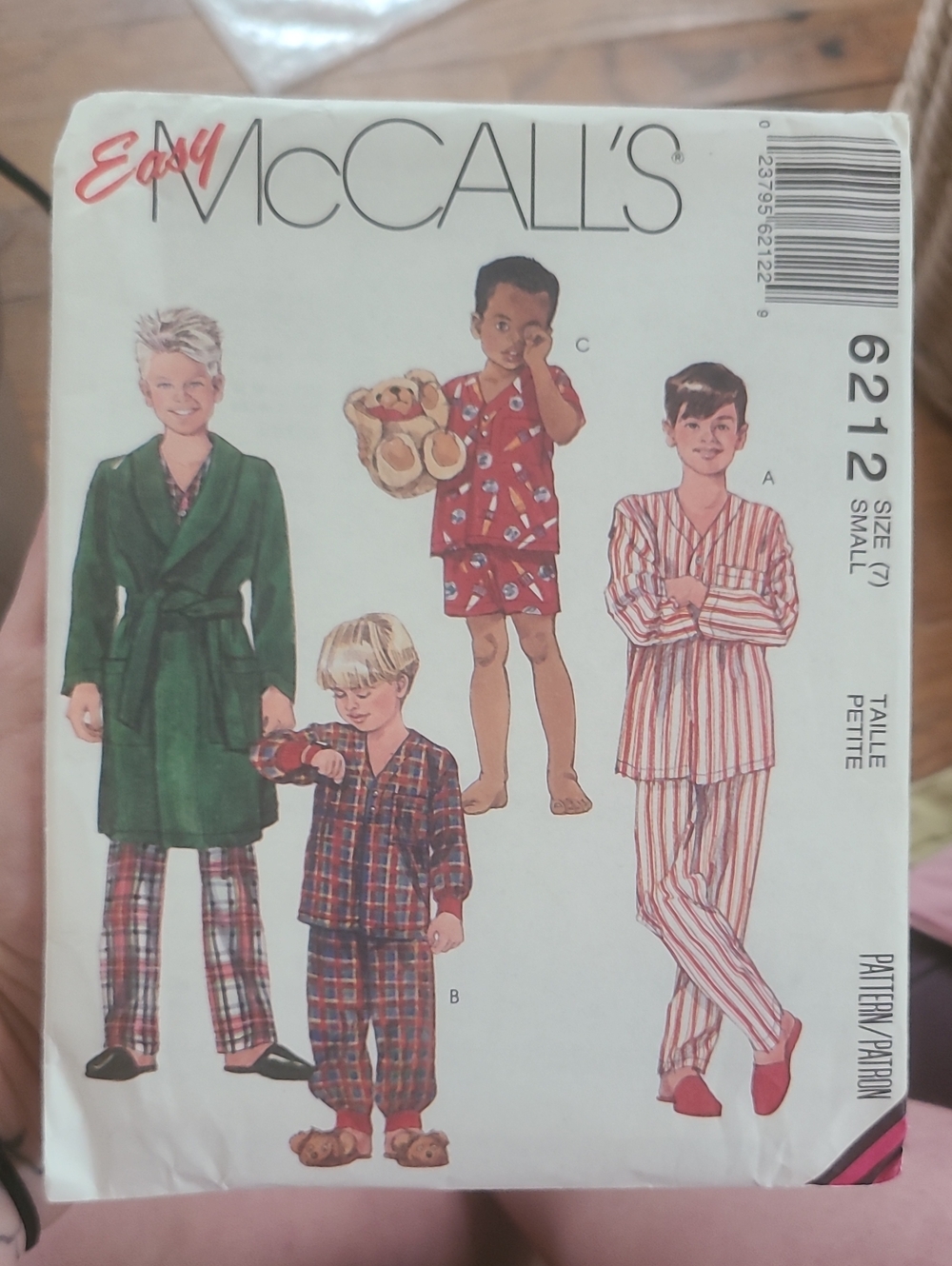 vintage 1992 McCall's 6212 children's sewing pattern for a boys' sleepwear set